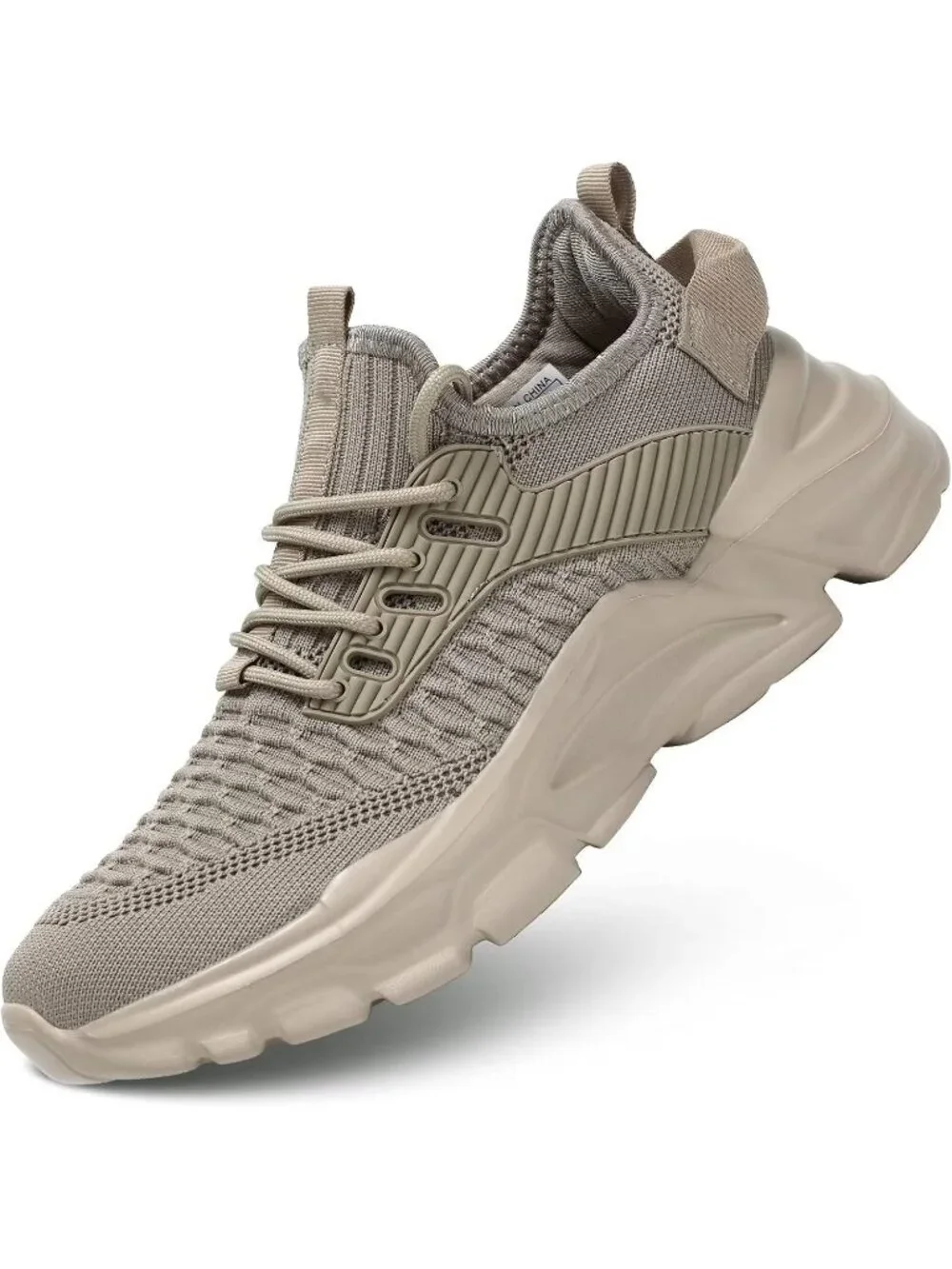 Men's Khaki Lightweight Athletic Running Walking Non Slip Sneakers Shoes